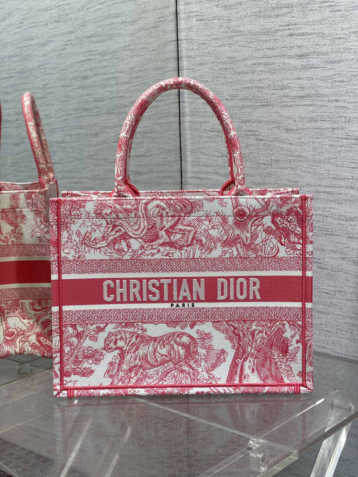 Medium Dior Book Tote Bag Candy Pink Toile de Jouy Embroidery